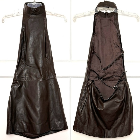 NWT RETROFETE Leather Halter Neck Sleeveless Buckle Strap Open Back Mini Dress S - Picture 5 of 8